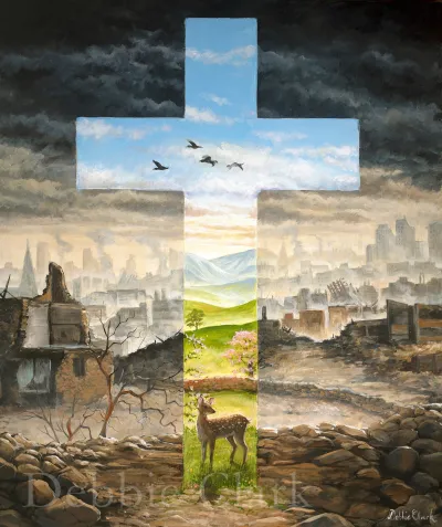 Life Through the Cross: A desolate and war torn landscape but through the cross there is abundant life.