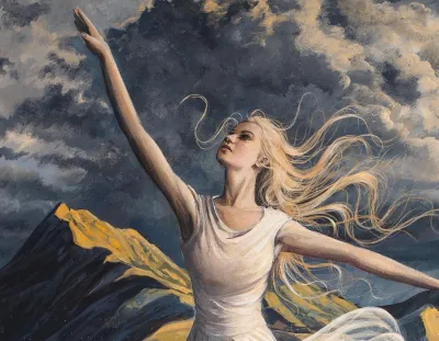 Fearless: A woman dancing by the sea.