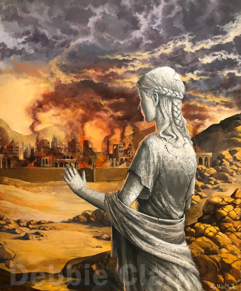 Lot's Wife: Lot's wife having turned to a pillar of salt and reaching back to Sodom and Gomorrah.