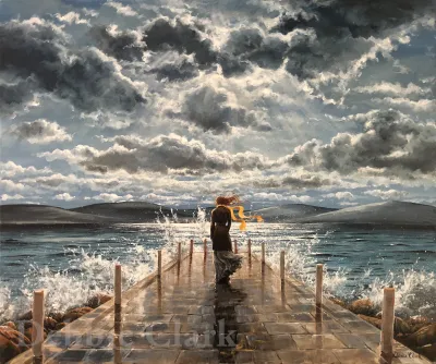 Waiting on The Pier: A woman standing on a pier with luggage just waiting.