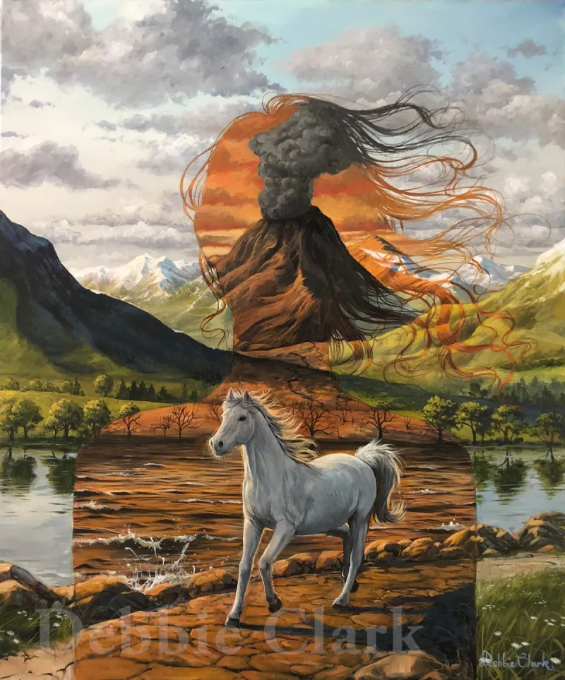 The Dream: A silhouette of a head and shoulders with an apocalyptic scene and running white horse within it.
