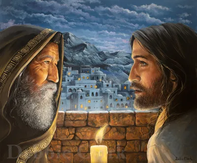 Jesus and Nicodemus: A portrait of Jesus Christ and Nicodemus.