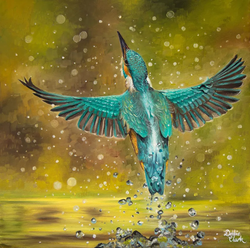 Kingfisher Rising, oil painting by Debbie Clark