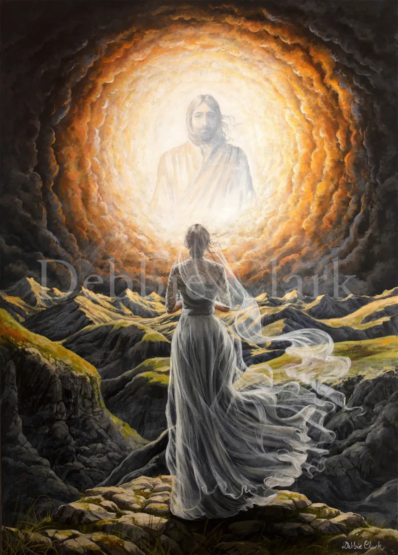 The Way: Jesus Christ in the clouds and a bride representing the born again church waiting eagerly for Him.