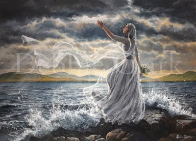 The Longing: A tearful bride representing the born again church of God reaching up to the sky.