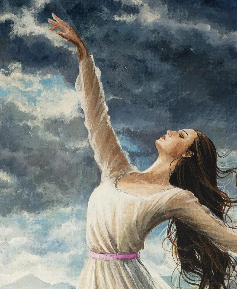 The Overcoming Bride: A woman dancing in the hills.