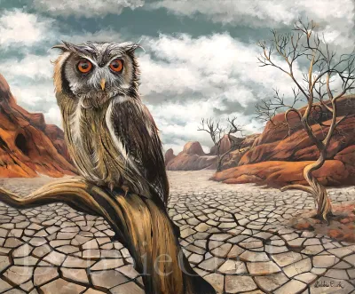 Desert Own in the Wasteland, acrylic painting by Debbie Clark