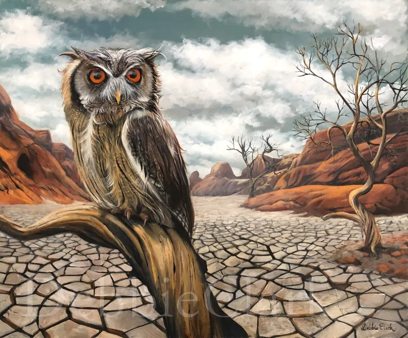 Desert Own in the Wasteland, acrylic painting by Debbie Clark