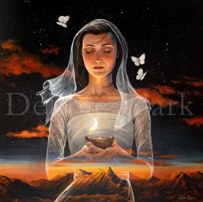 The Pure Heart: A woman holding a biblical oil lamp with the flame burning. She is making sure she remains holy and filled with the Holy Spirit for the day of the Lord's return.