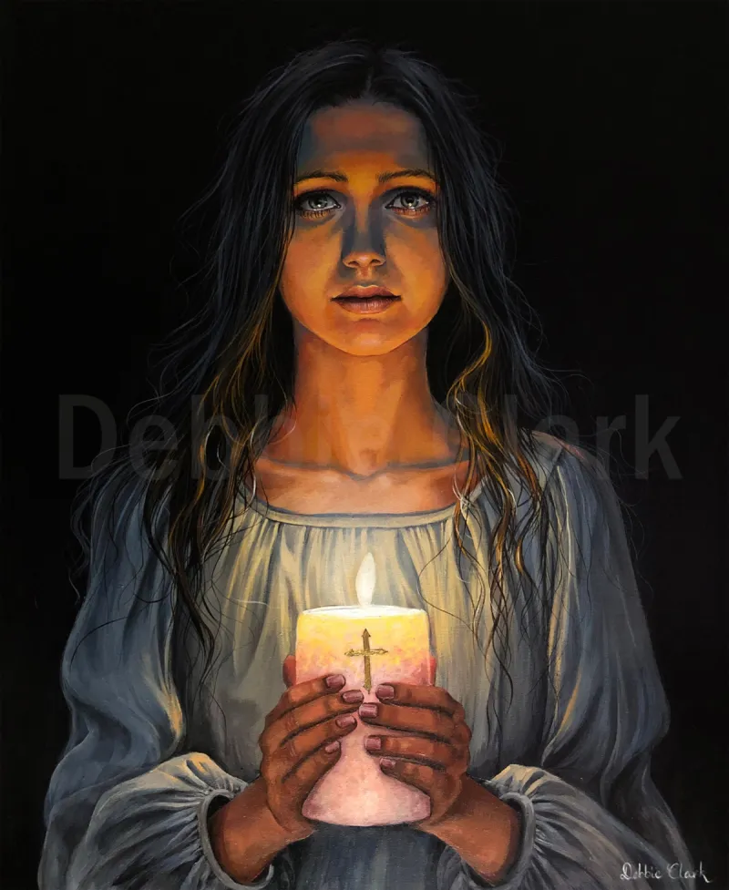 A Light in The Dark: A portrait of a woman holding a candle.