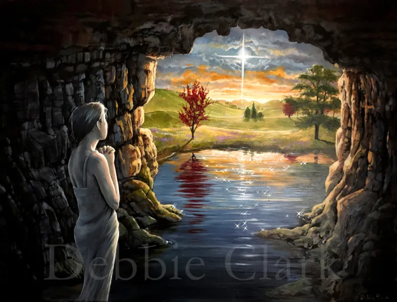Out of The Darkness: A woman emerging out of a dark cave into the glorious light.