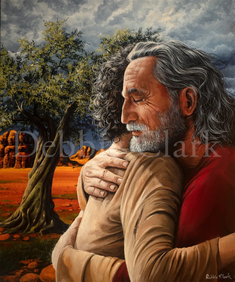 The Prodigal Son: A father hugging his son with tears of joy.