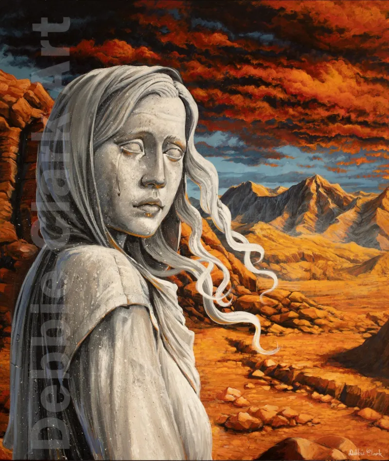 Turned to Salt: Lot's wife having turned to salt looking back longingly at Sodom and Gomorrah.