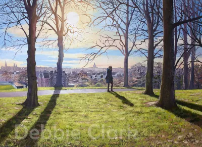 Winter Sun in Inverleith Park, oil painting by Debbie Clark