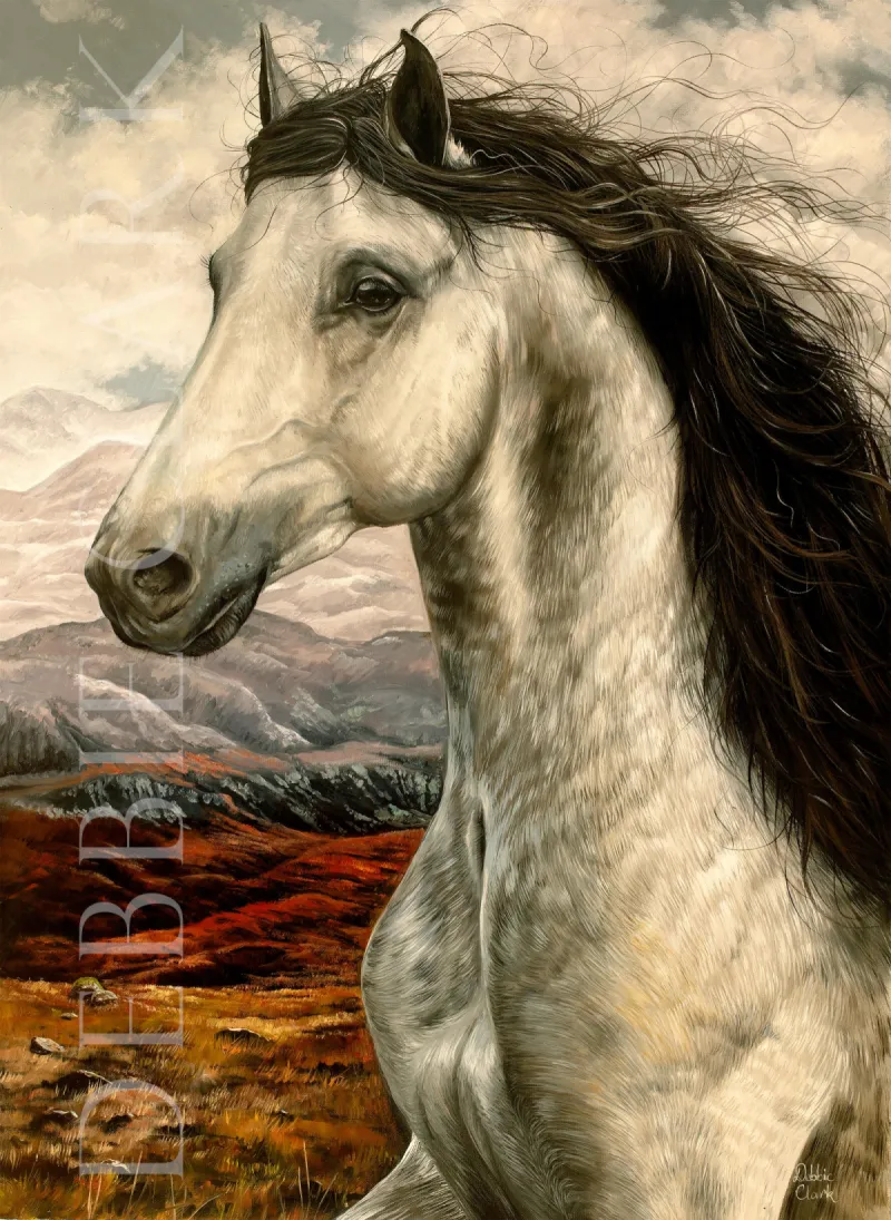 Pale Horse Portrait: An original oil painting featuring a beautiful pale horse.