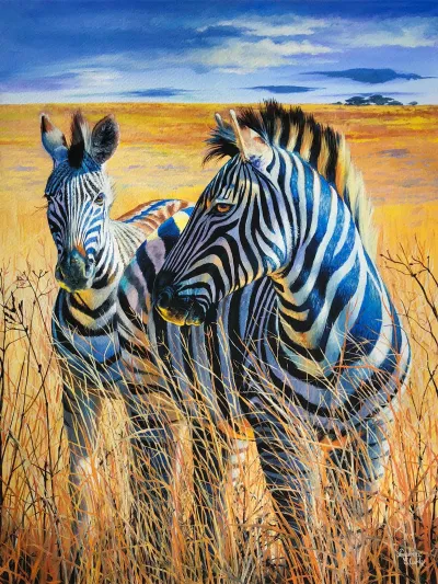 Zebras in the Grass: The original painting is now sold and in a home in Portugal.