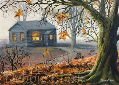 Cosy Cabin in the Woods: Dimensions: 29cm x 39.5cm Materials Used: Acrylic paints on 300gsm paper. This artwork is unframed.