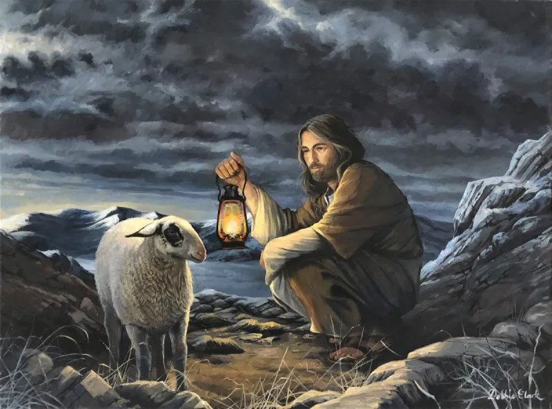 The rescue: Lord Jesus Christ as the Good Shepherd having found one of his flock that had gone astray.