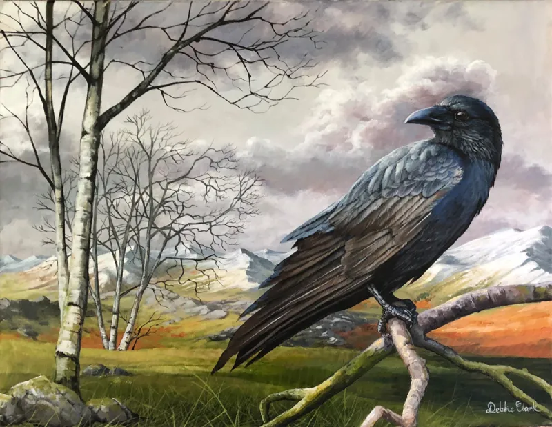 The Winter Raven, acrylic painting by Debbie Clark