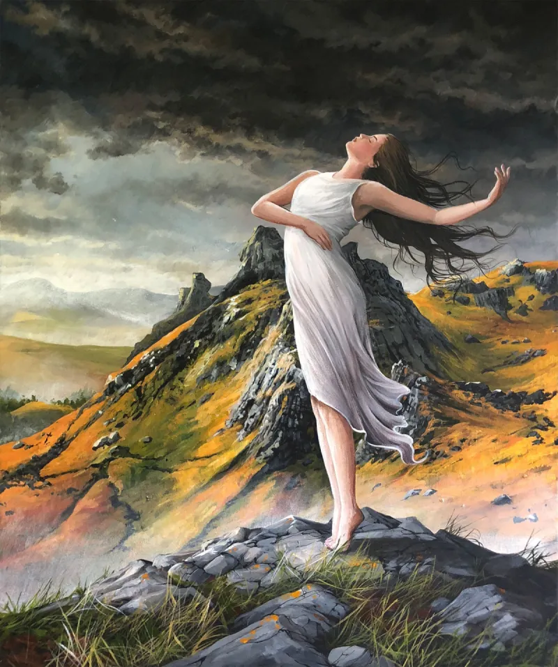 Free Indeed: A woman expressing a powerful dance pose on the top of a mountain. Set in a scottish landscape.