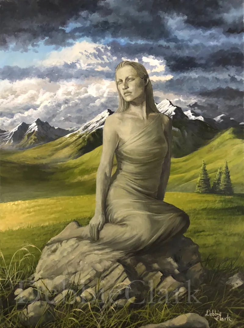 The Work of God's Hand: A clay model of a woman in a mountainous environment.