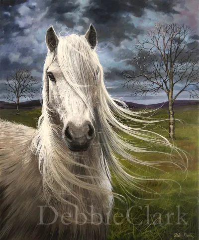 Horse with a Flowing Mane: A beautiful white horse with a long flowing mane.