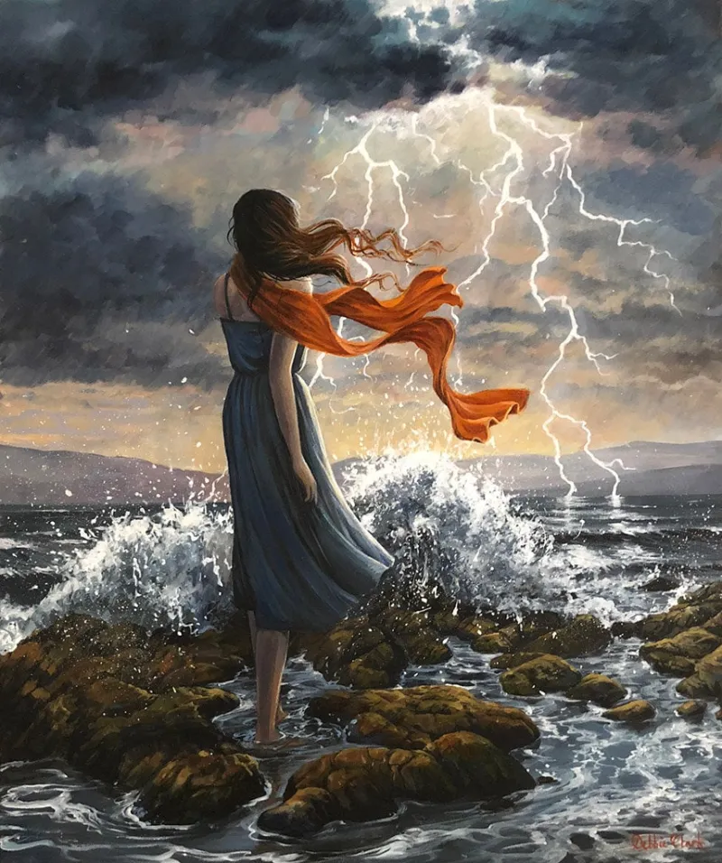 Lady in a Lightning Storm, painting by Debbie Clark