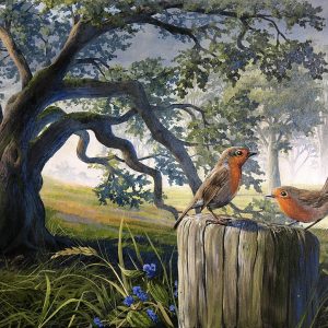 Robins by the Oak Tree